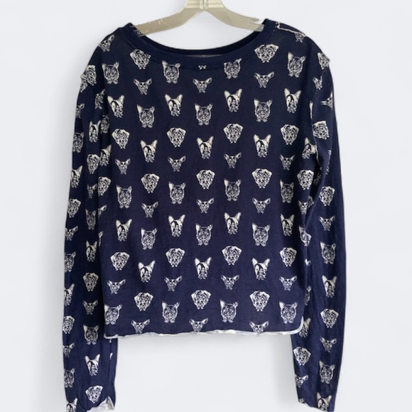 Anthropologie Maeve Caitlin Boxy Fit Dog Print Long Sleeved Cotton T Shirt SZ M - Picture 3 of 14